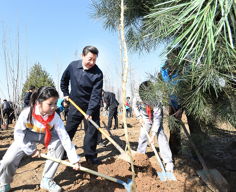 2015年4月3日，習(xí)近平總書記同大家一起植樹。